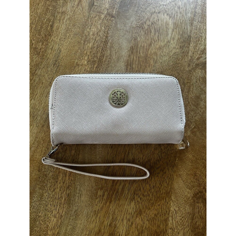 Unbranded Faux Leather Double Zip Around Wristlet Wallet Off White Double Pocket